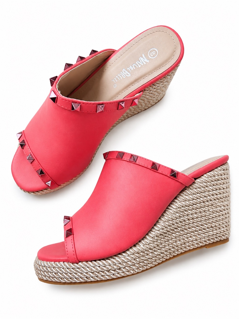 Nature Breeze Coral Studded Espadrille Platform Wedge Mules Size 8